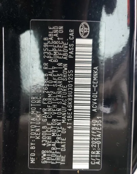 4T1BE46K89U301255
